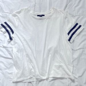 White t-shirt with varsity stripe sleeves
